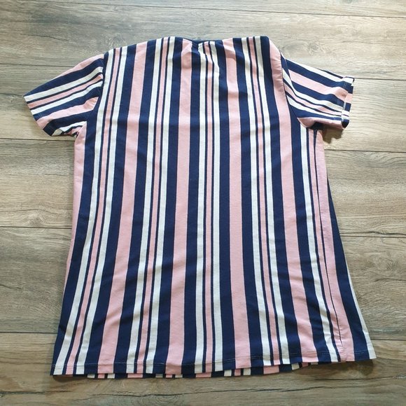 Striped Pink Blue Short Sleeve T Shirt Large San Francisco Sports Shirts Cotton - Picture 5 of 5